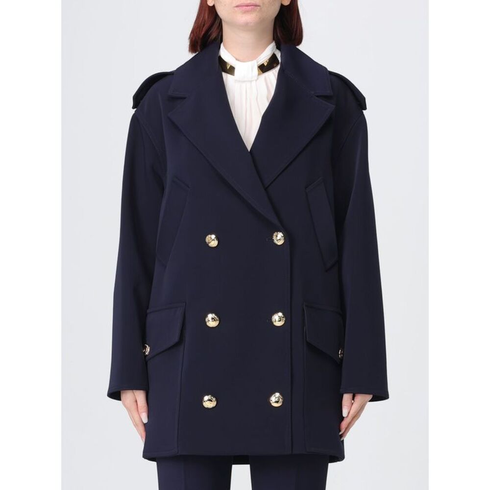 Elisabetta Franchi Knee-Length Double-Breasted Scuba Coat With Metallic Buttons